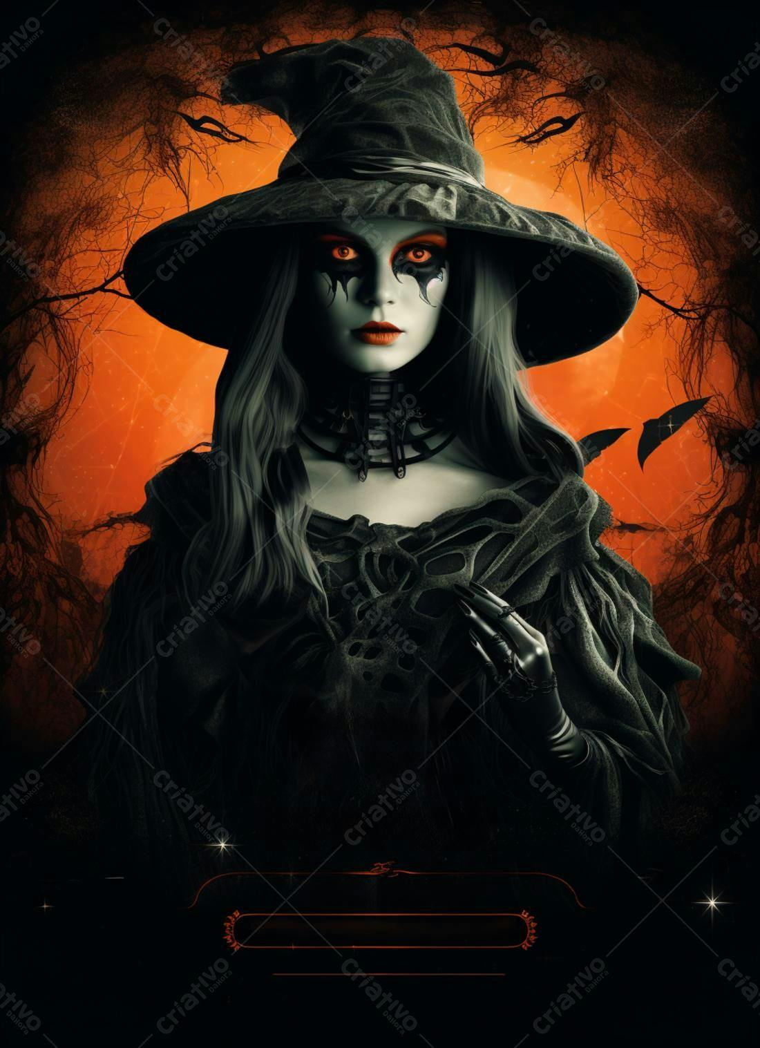 Bruxa sombria em noite de Halloween