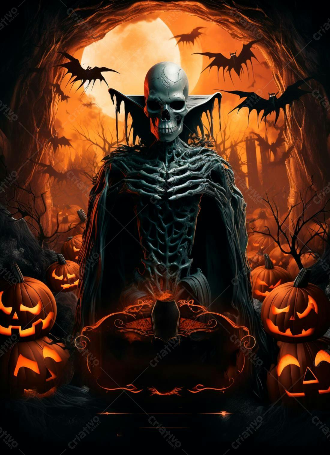 Esqueleto Halloween Abóbora Laranja