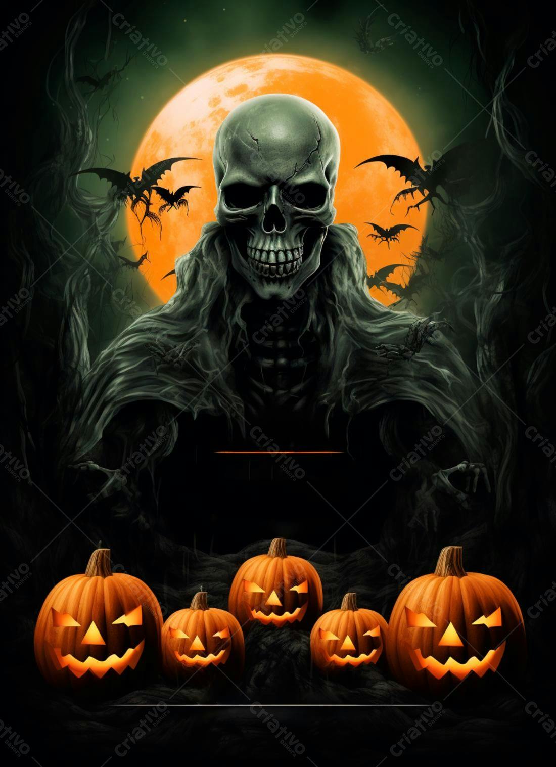Caveira Fantasma Halloween Abóboras