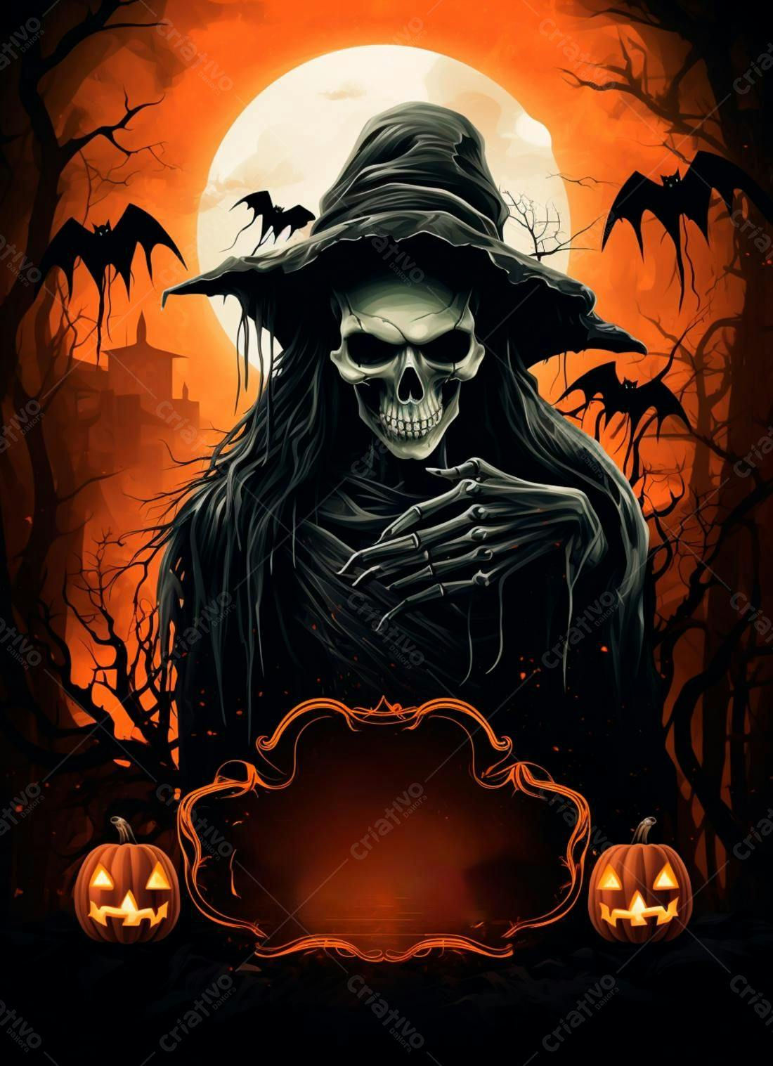 Bruxa esqueleto Halloween noite escura