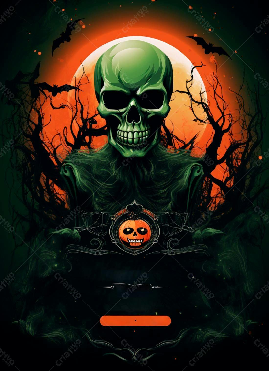 Caveira Verde em Noite de Halloween