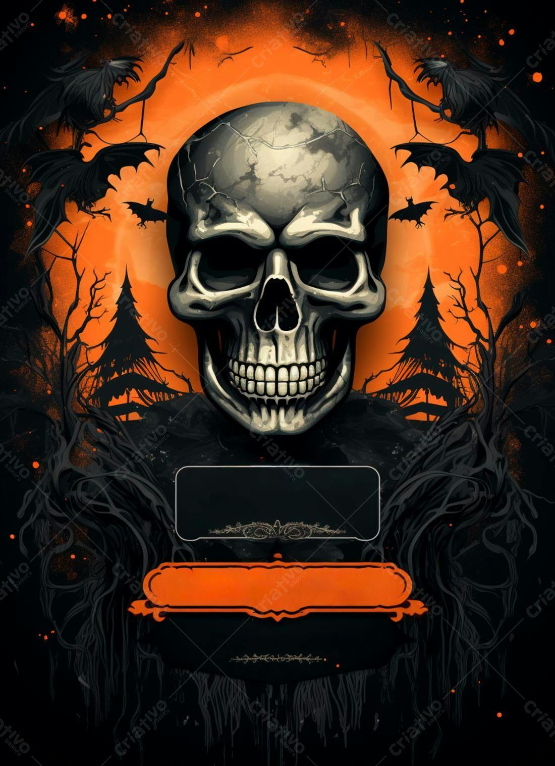 Caveira Halloween fundo laranja