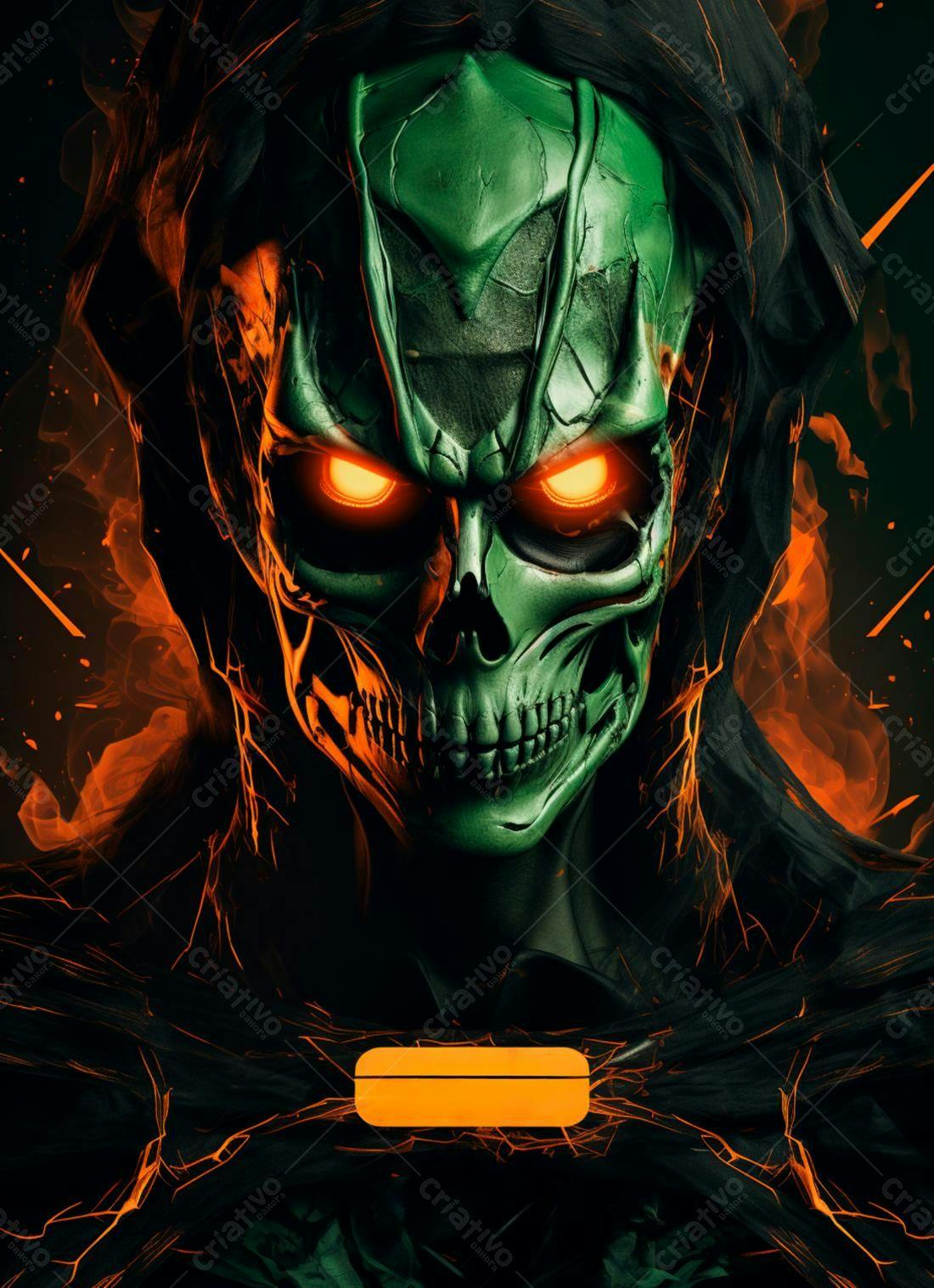 Máscara de Caveira Verde em Chamas