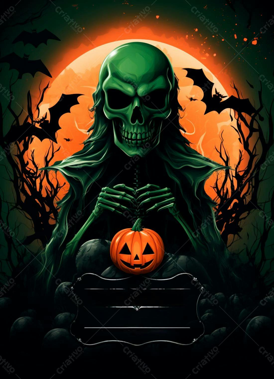 Esqueleto Verde com Abóbora Halloween