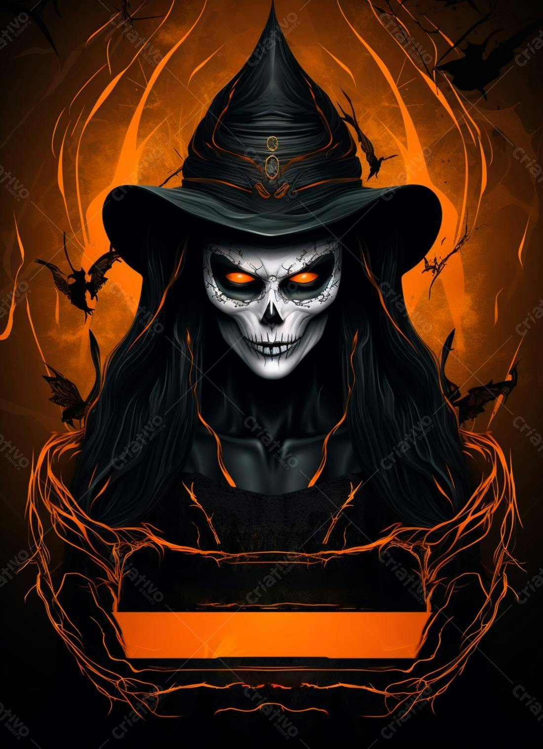 Bruxa Calavera com chapéu Halloween