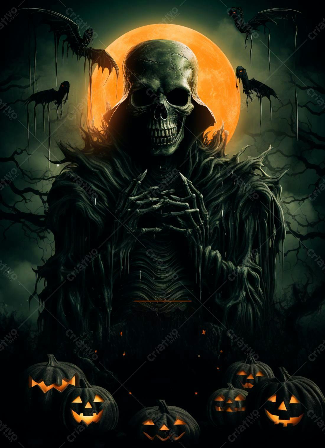 Fantasma Sombrio Halloween Abóbora Lua