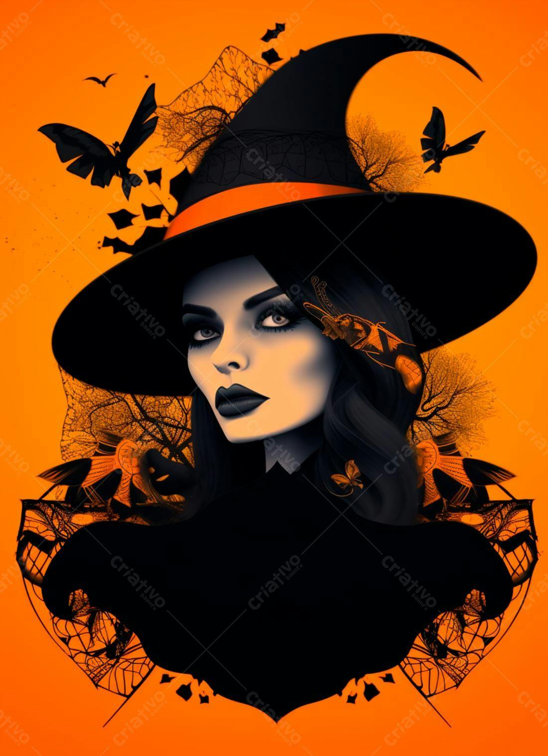 Bruxa elegante com chapéu Halloween