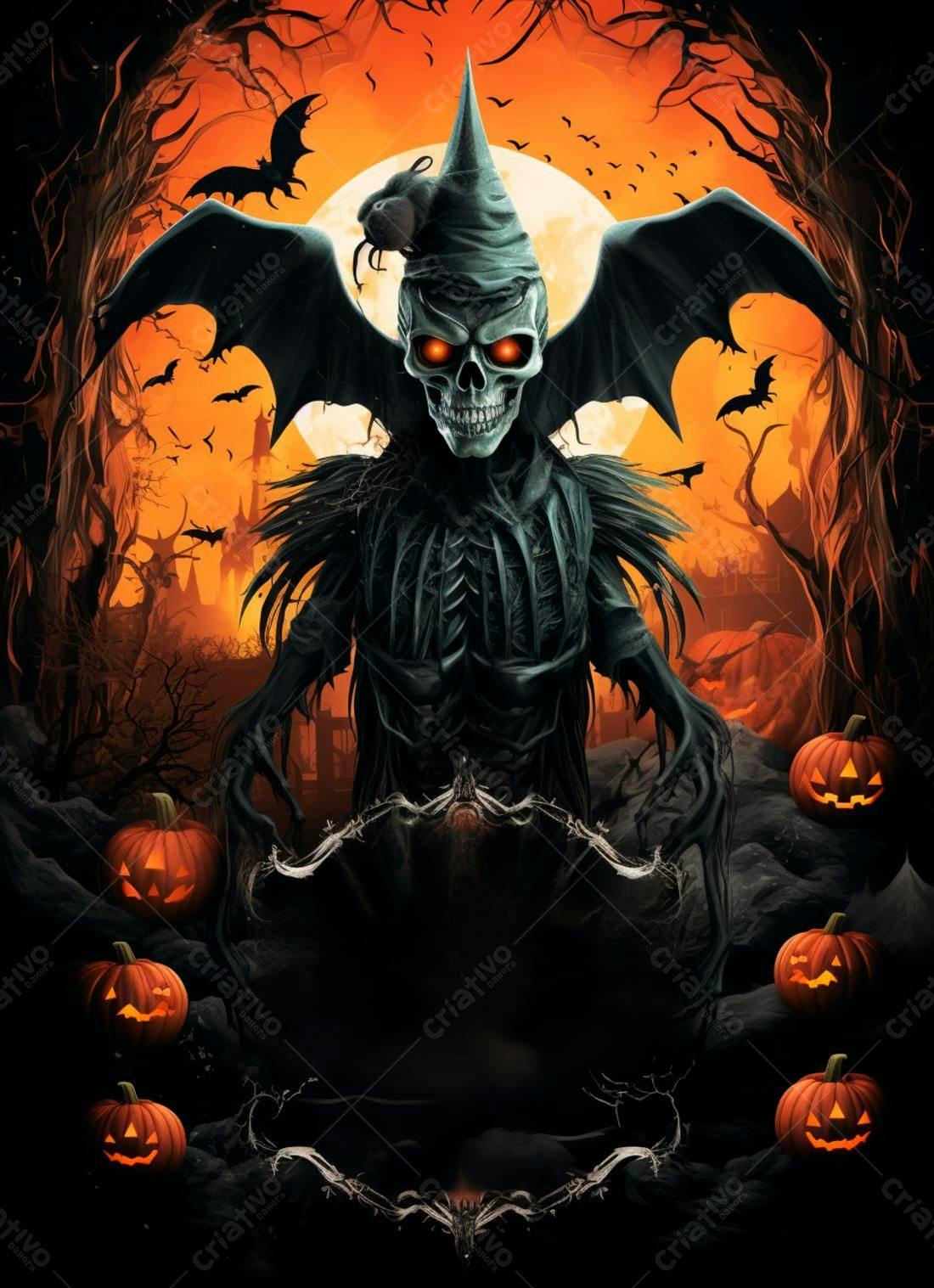 Fantasma de Halloween com abóboras