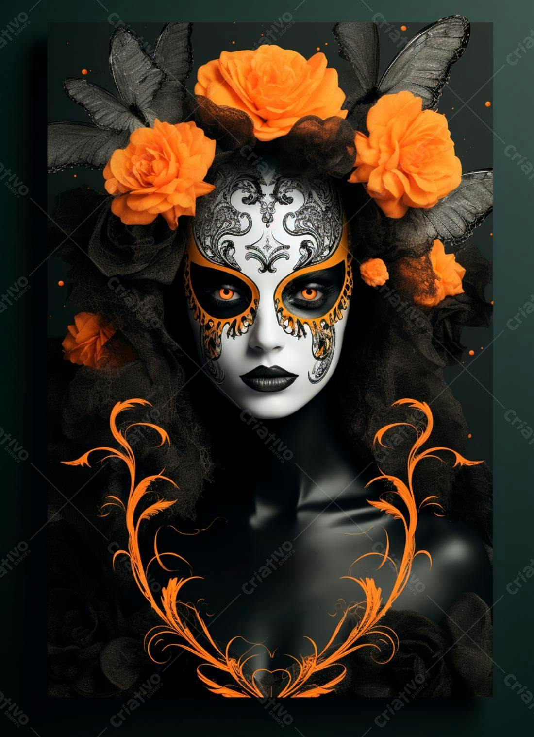 Modelo com maquiagem inspirada no Dia dos Mortos