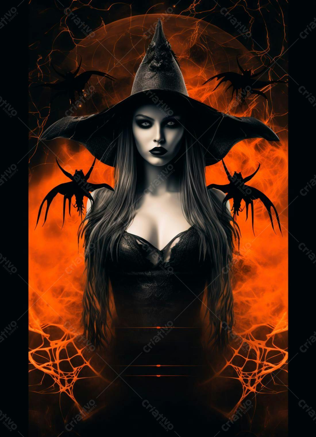 Bruxa Sombria em Fogo Halloween