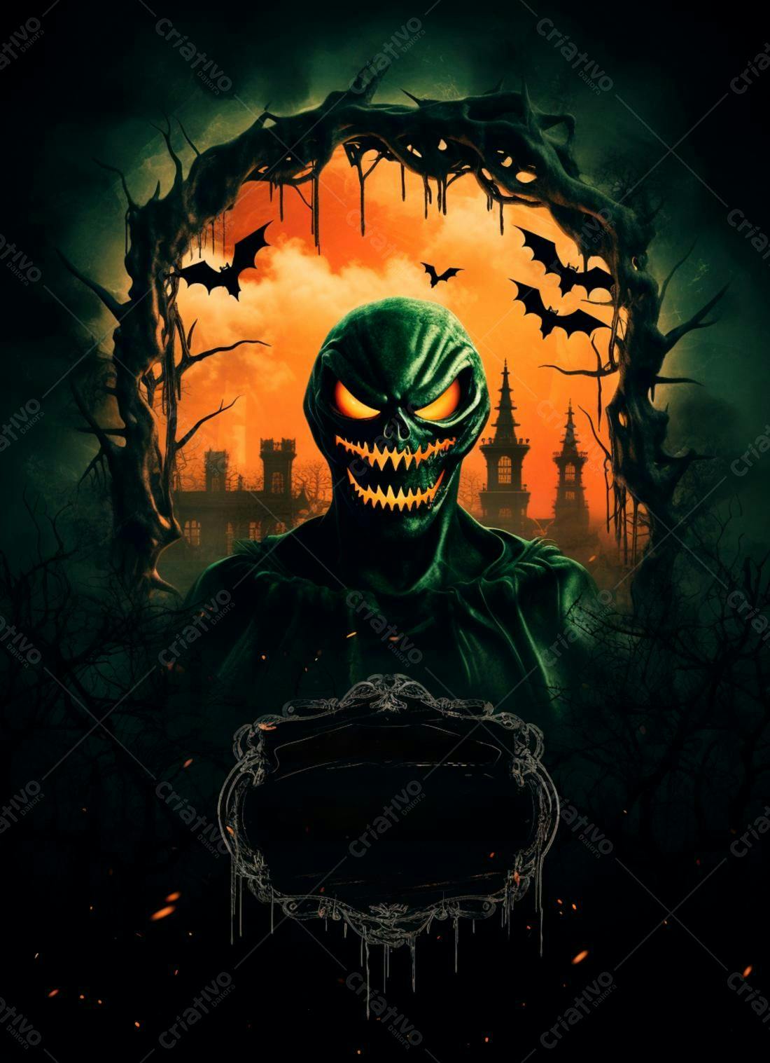 Monstro de Halloween em cenário assustador