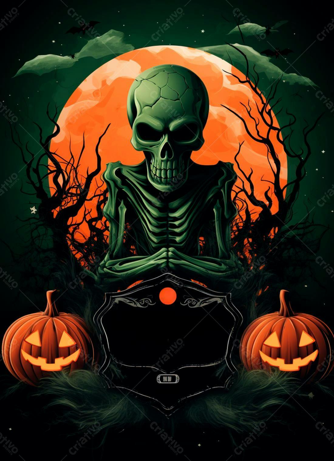 Esqueleto Verde em Noite de Halloween