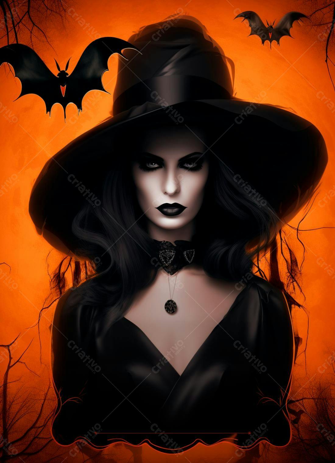 Bruxa Sombria em Fundo Laranja Halloween