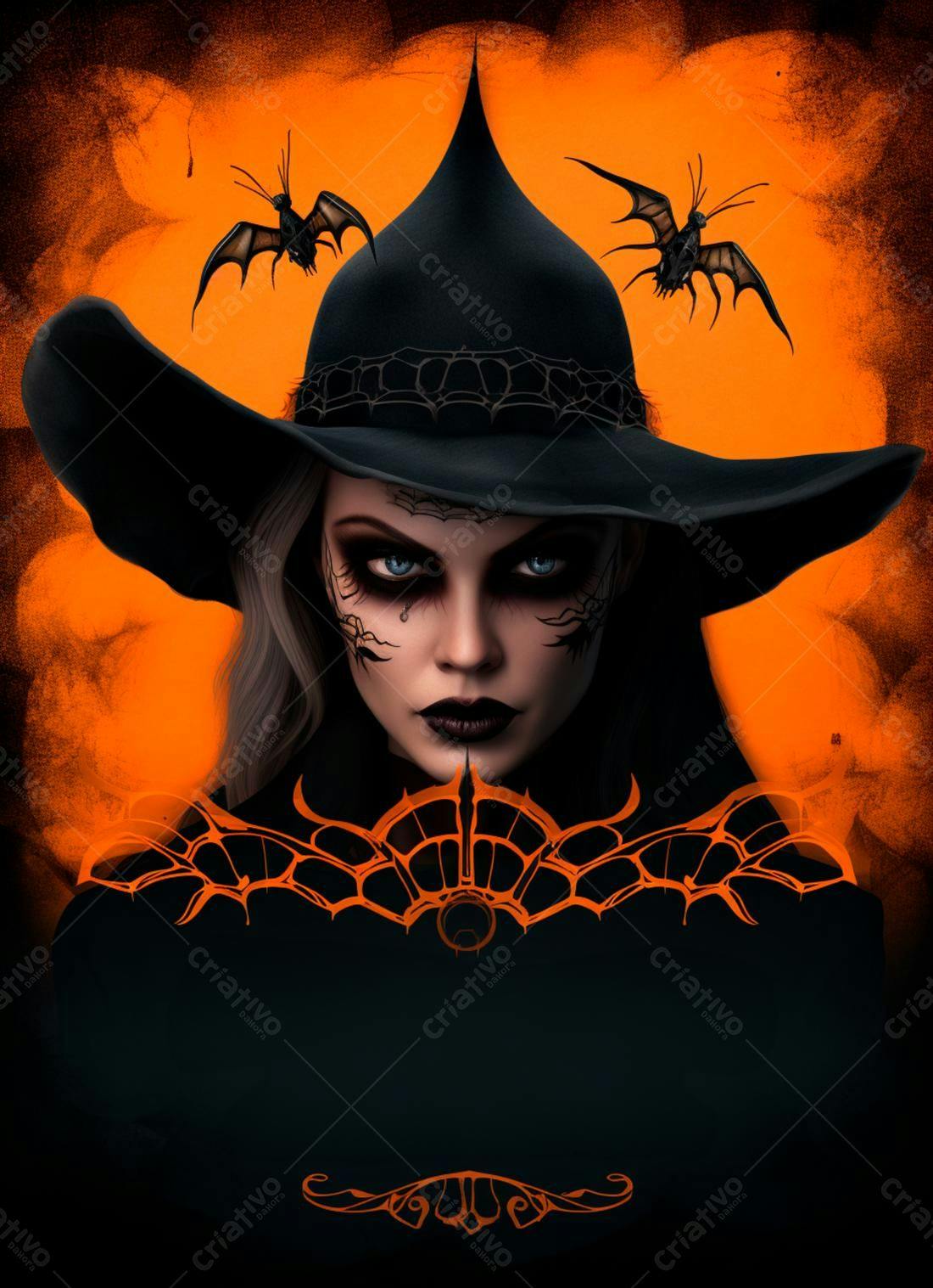 Bruxa Sombria com Maquiagem de Halloween