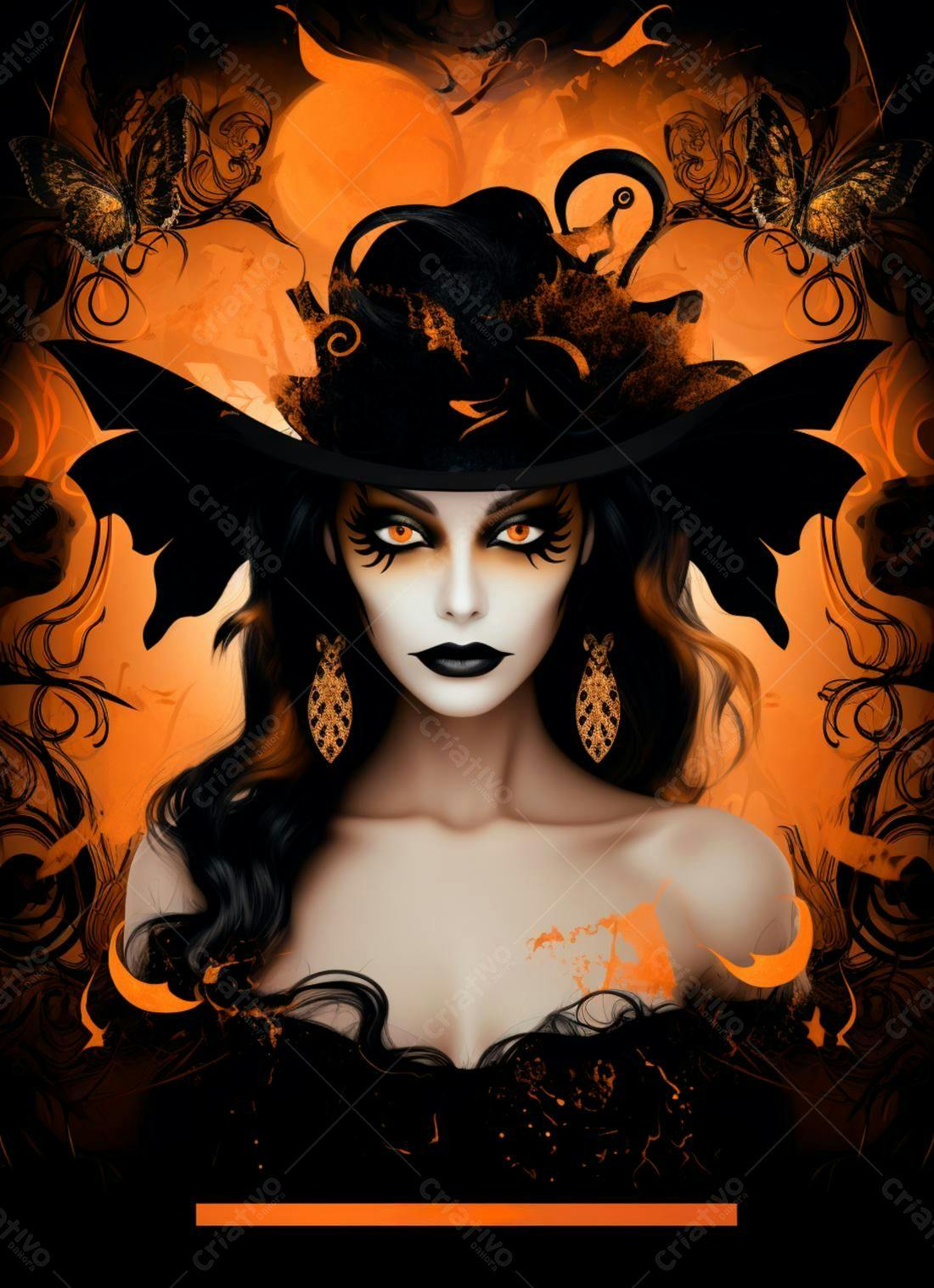 Bruxa elegante com chapéu e maquiagem Halloween