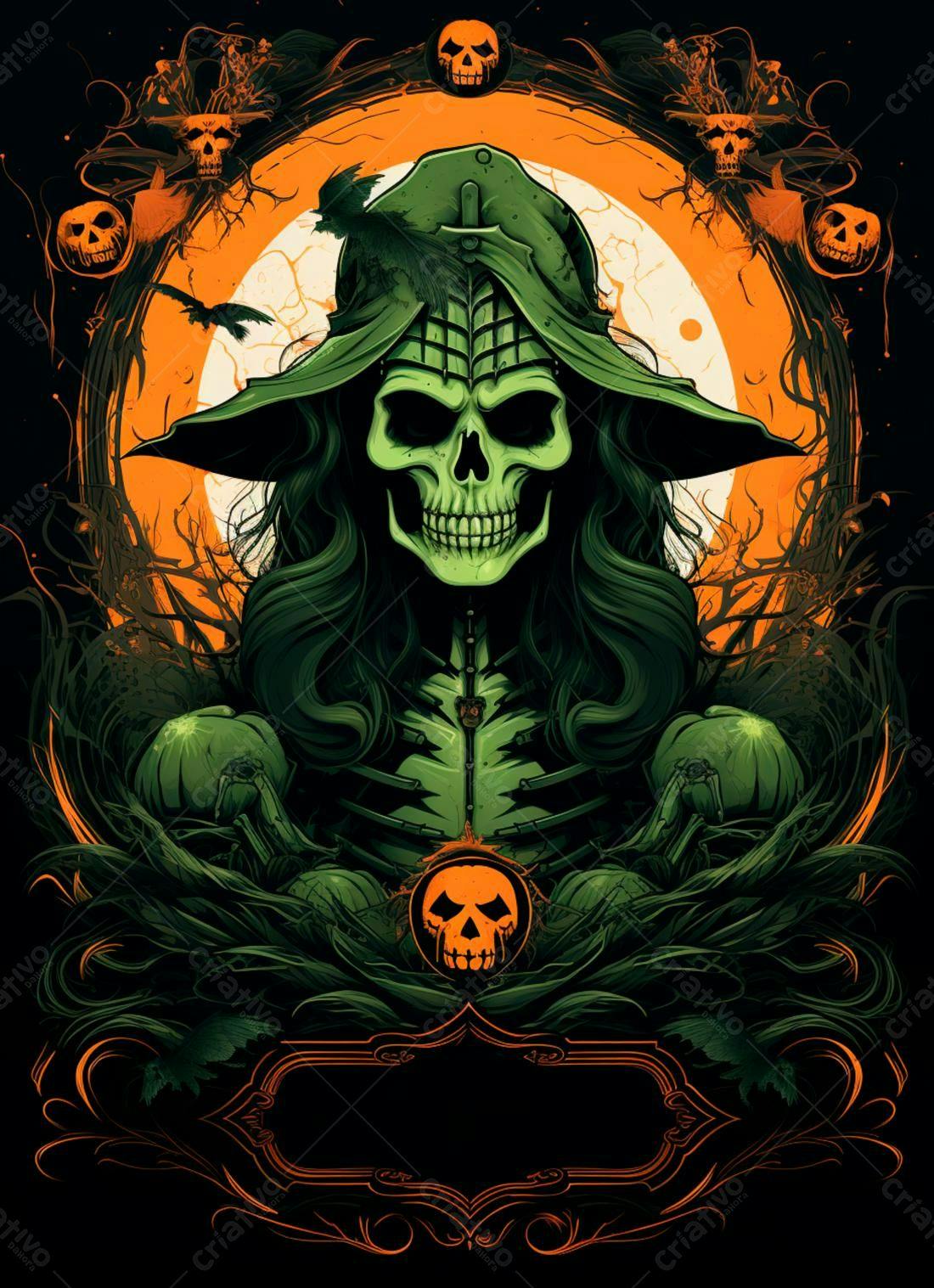 Bruxa Esqueleto Halloween Abóboras