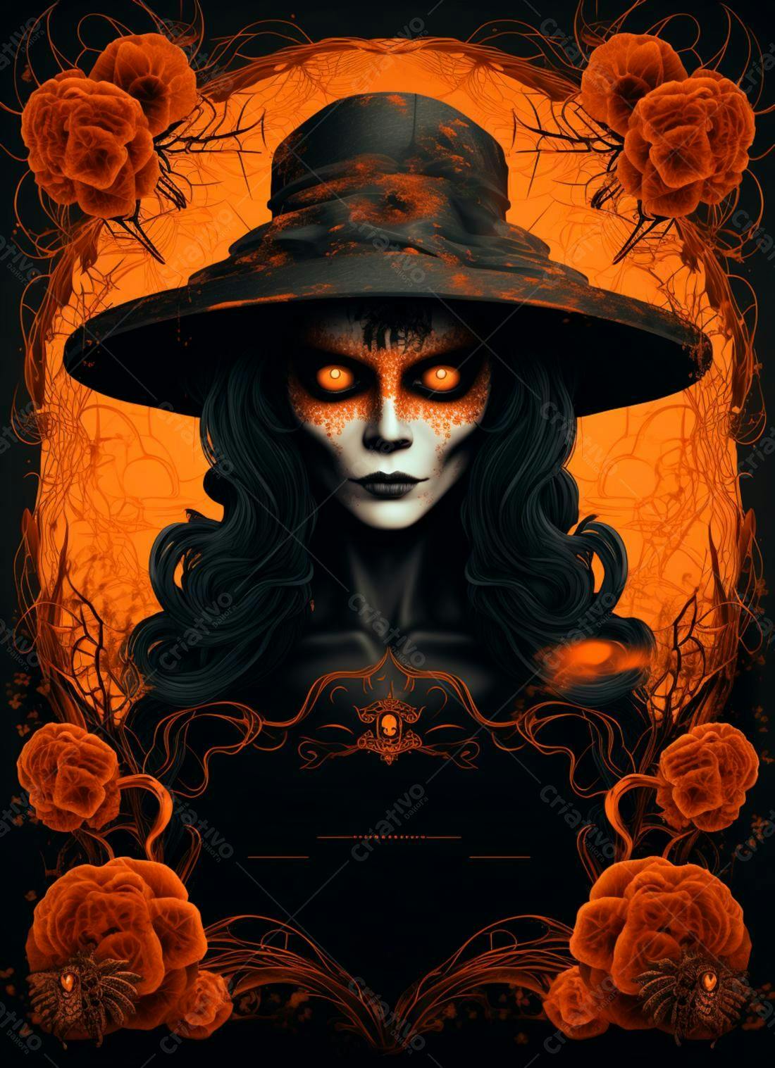 Bruxa com maquiagem de caveira Halloween
