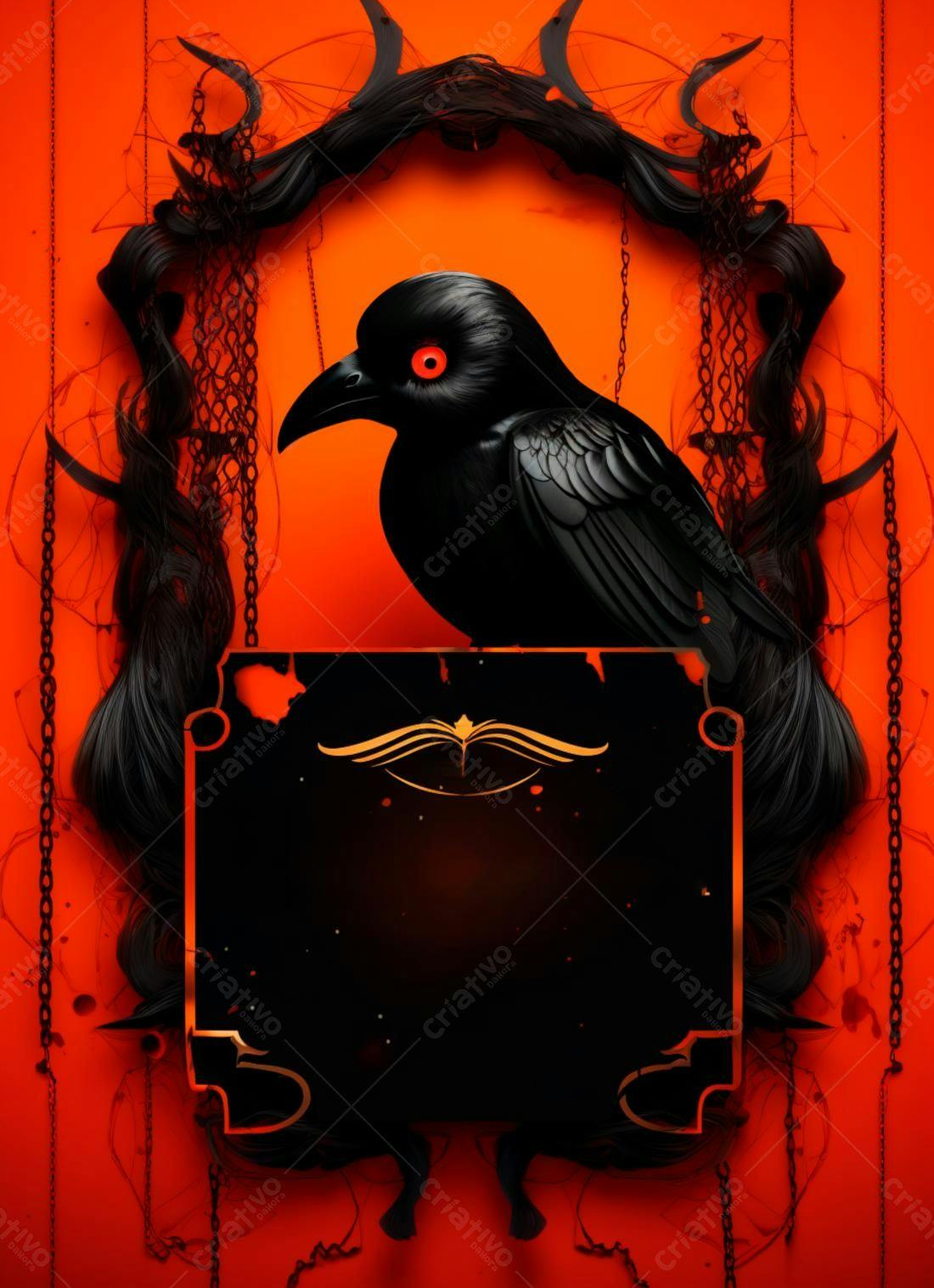 Corvo Negro em Moldura Gótica