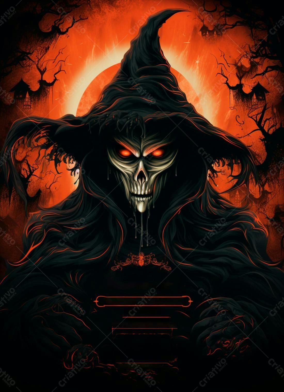 Bruxa assustadora em cenário de Halloween
