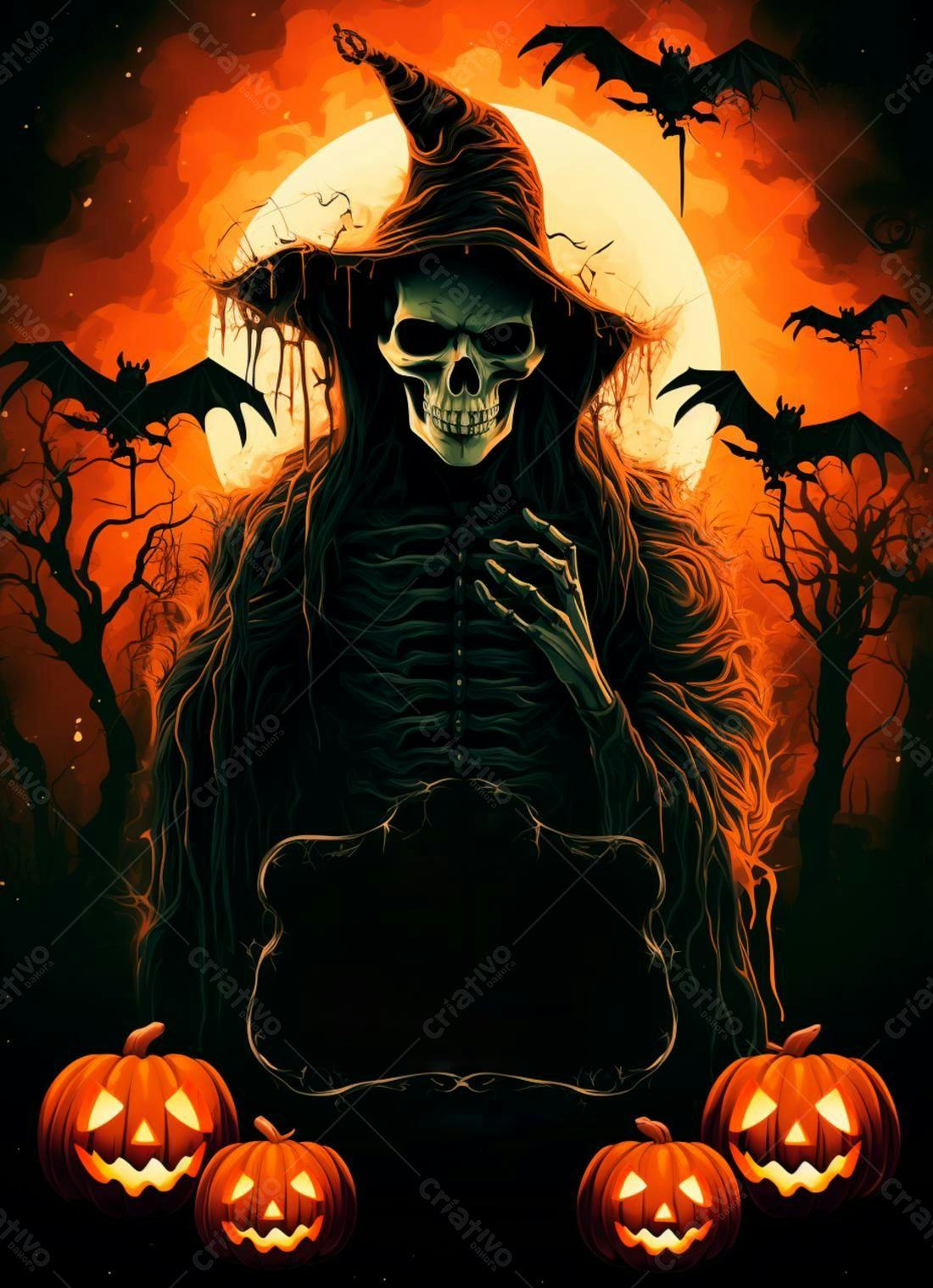 Bruxa esqueleto Halloween noite