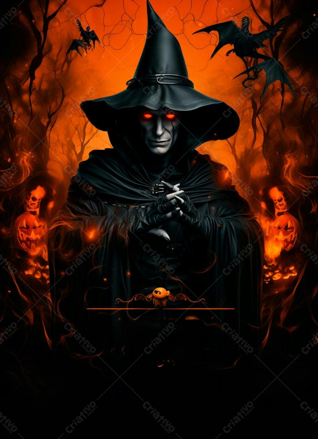 Mago Sombrio em Cenário Halloween