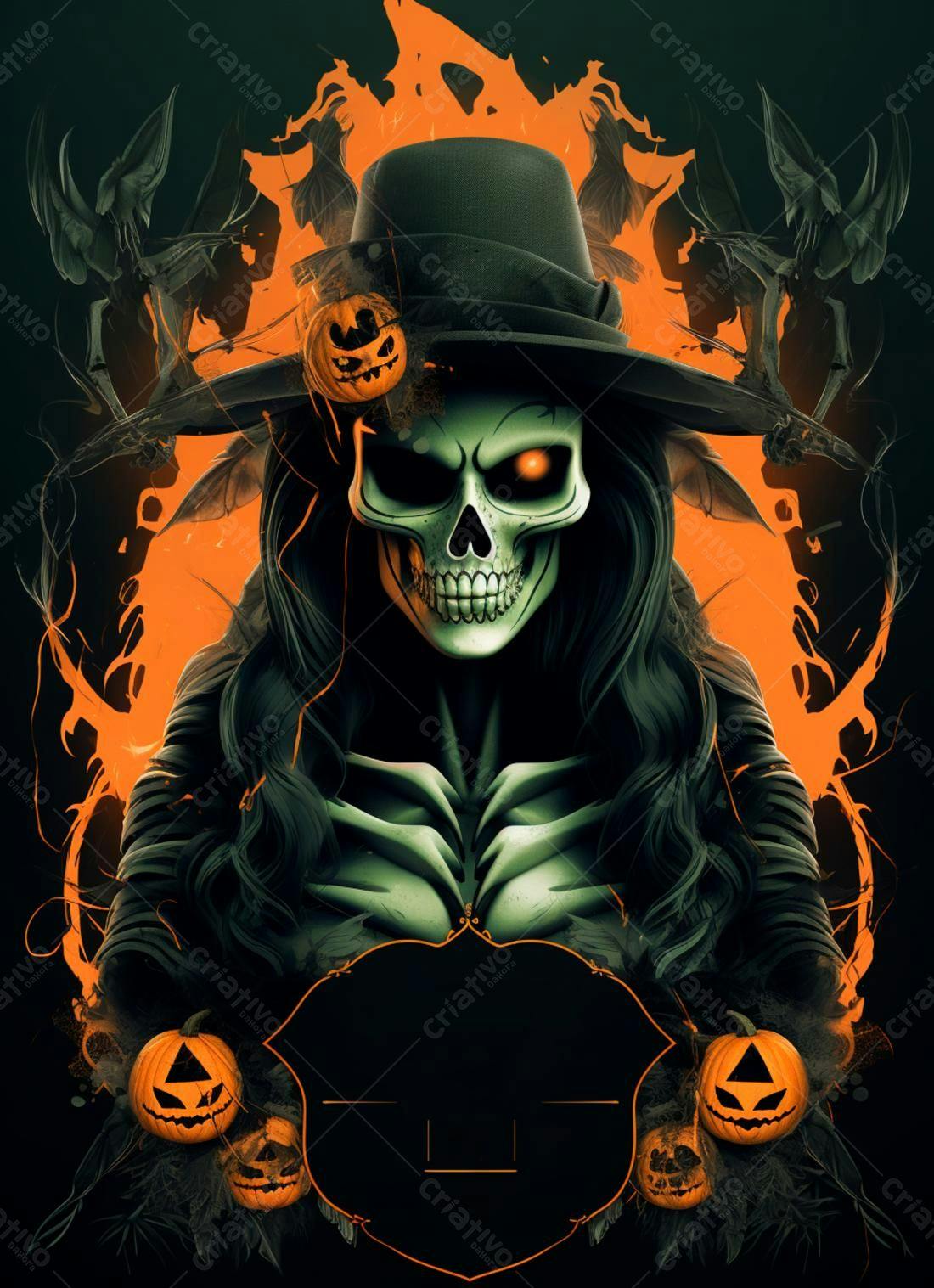 Bruxa Esqueleto Halloween Abóbora
