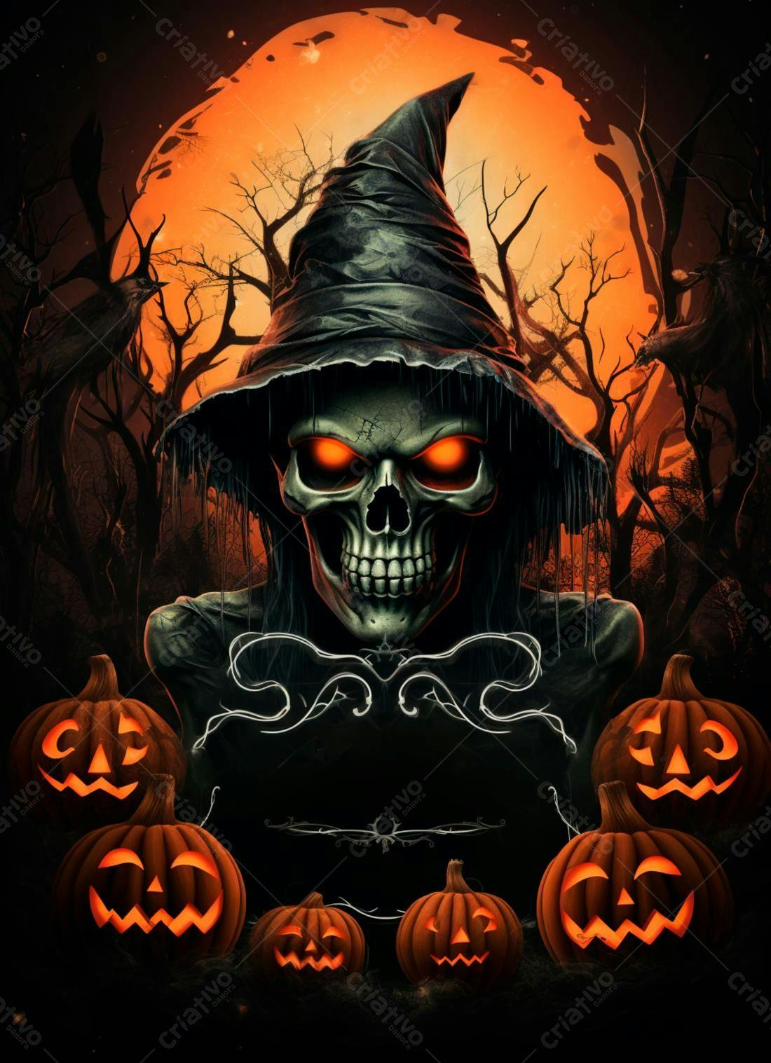 Bruxa Esqueleto Halloween Abóboras