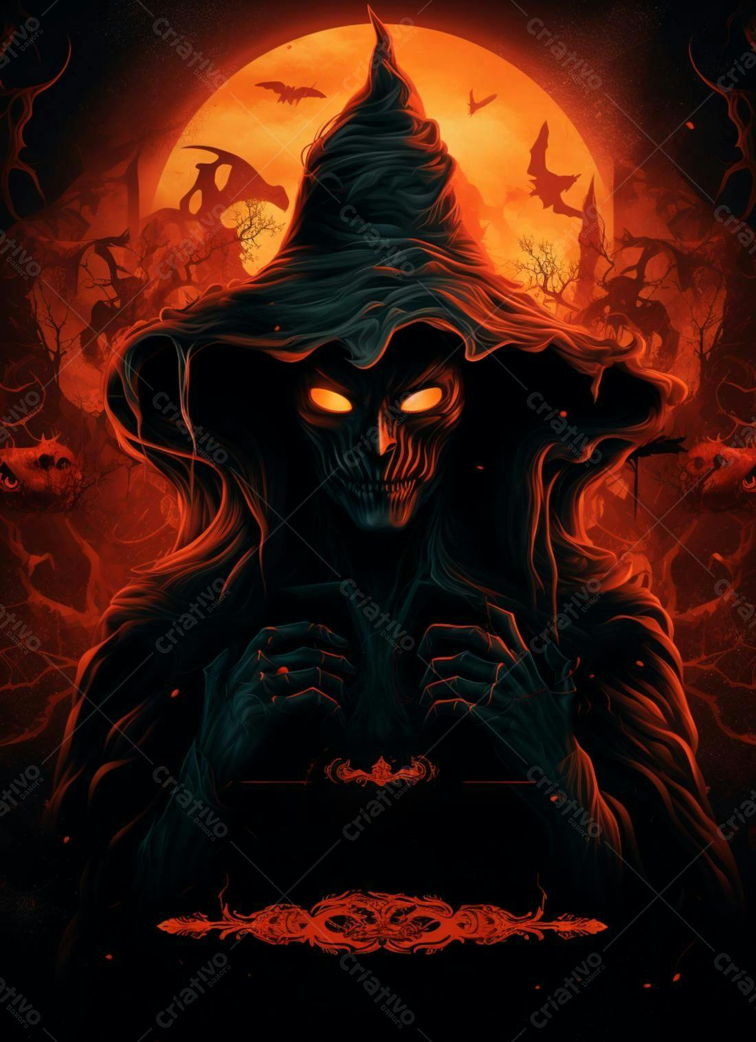 Bruxa Sombria em Noite de Halloween