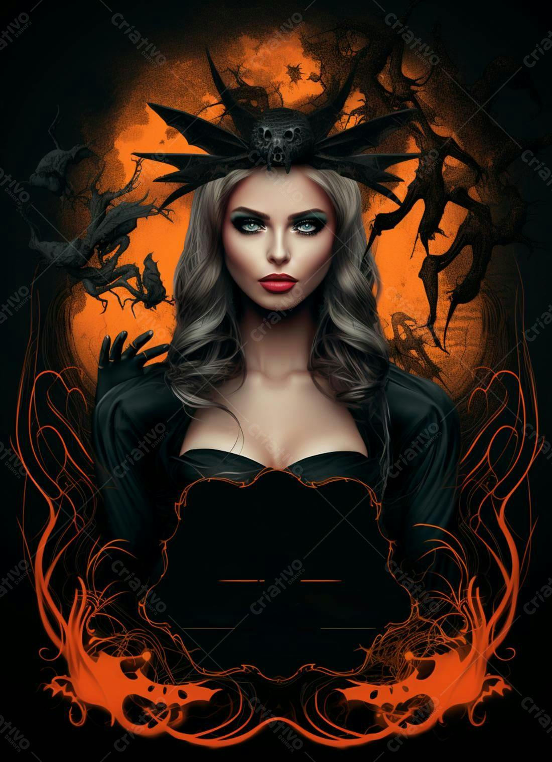 Mulher gótica com coroa de morcego Halloween