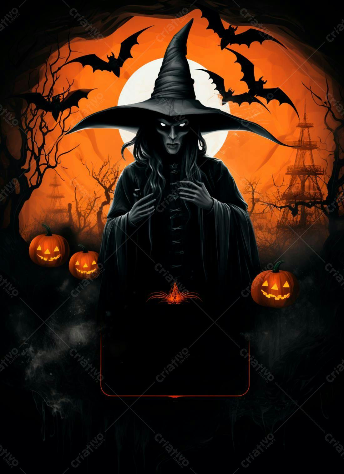 Bruxa sinistra em noite de Halloween
