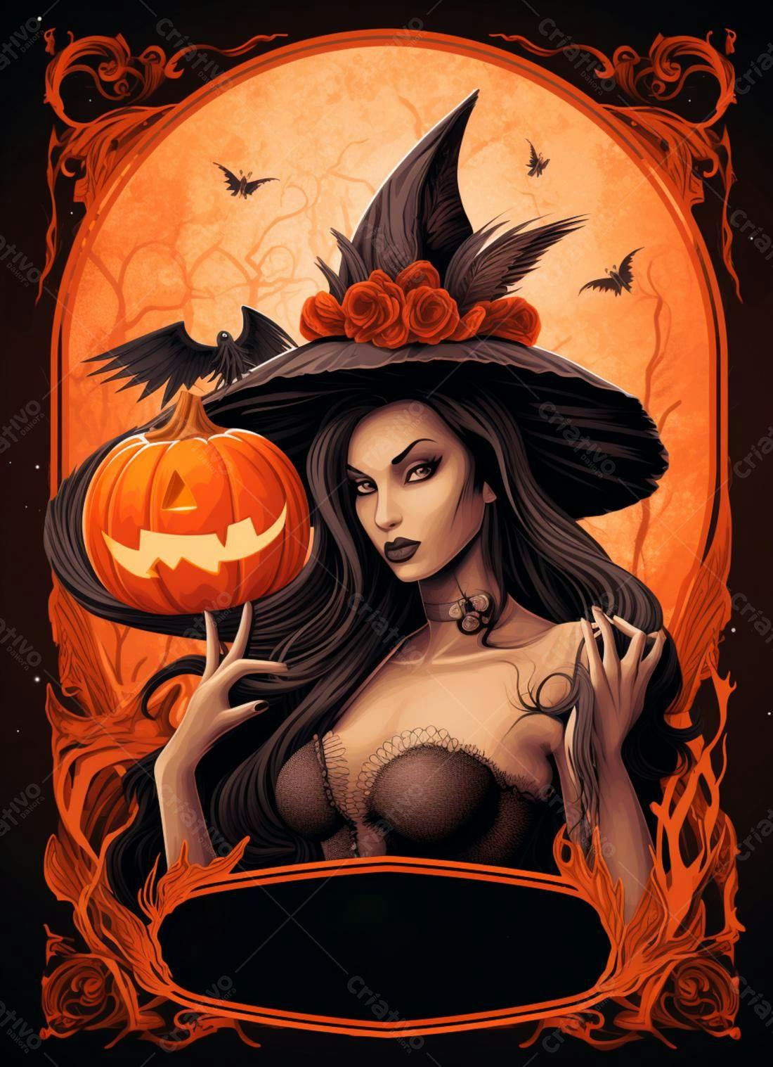 Bruxa sensual com abóbora Halloween