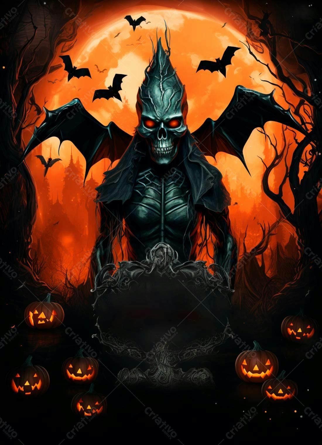 Fantasma de Halloween com abóboras