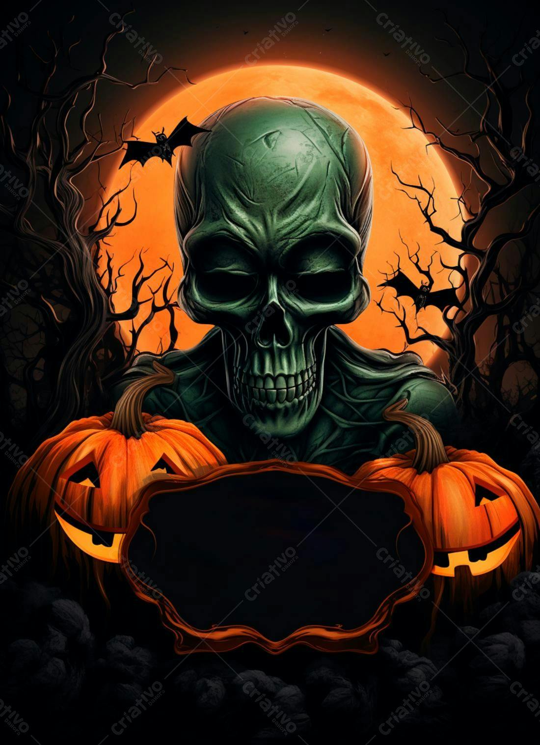 Caveira com abóboras Halloween