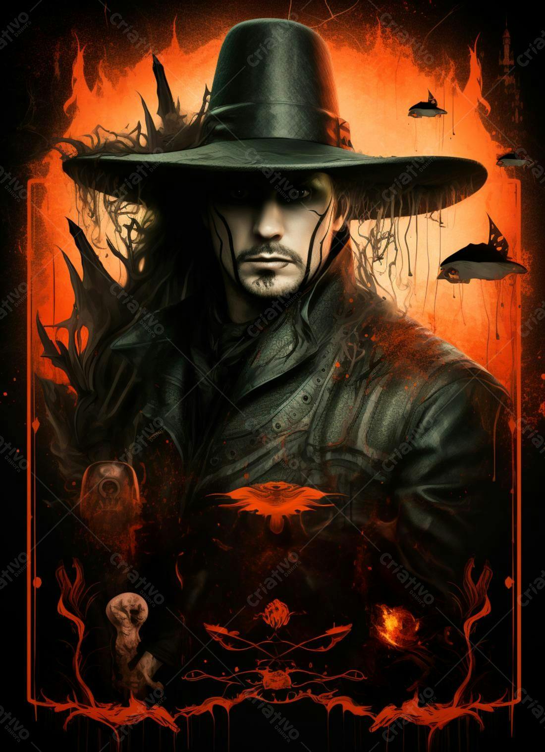 Retrato Sombrio Homem Chapéu Preto