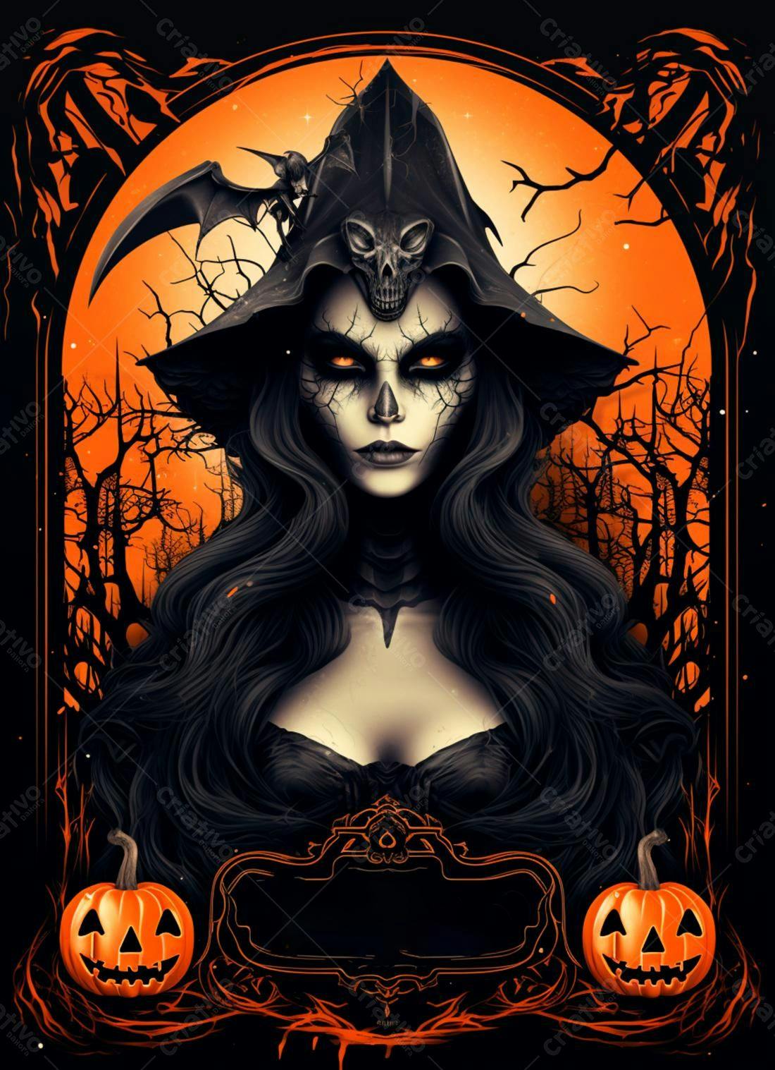 Bruxa sombria Halloween abóbora laranja