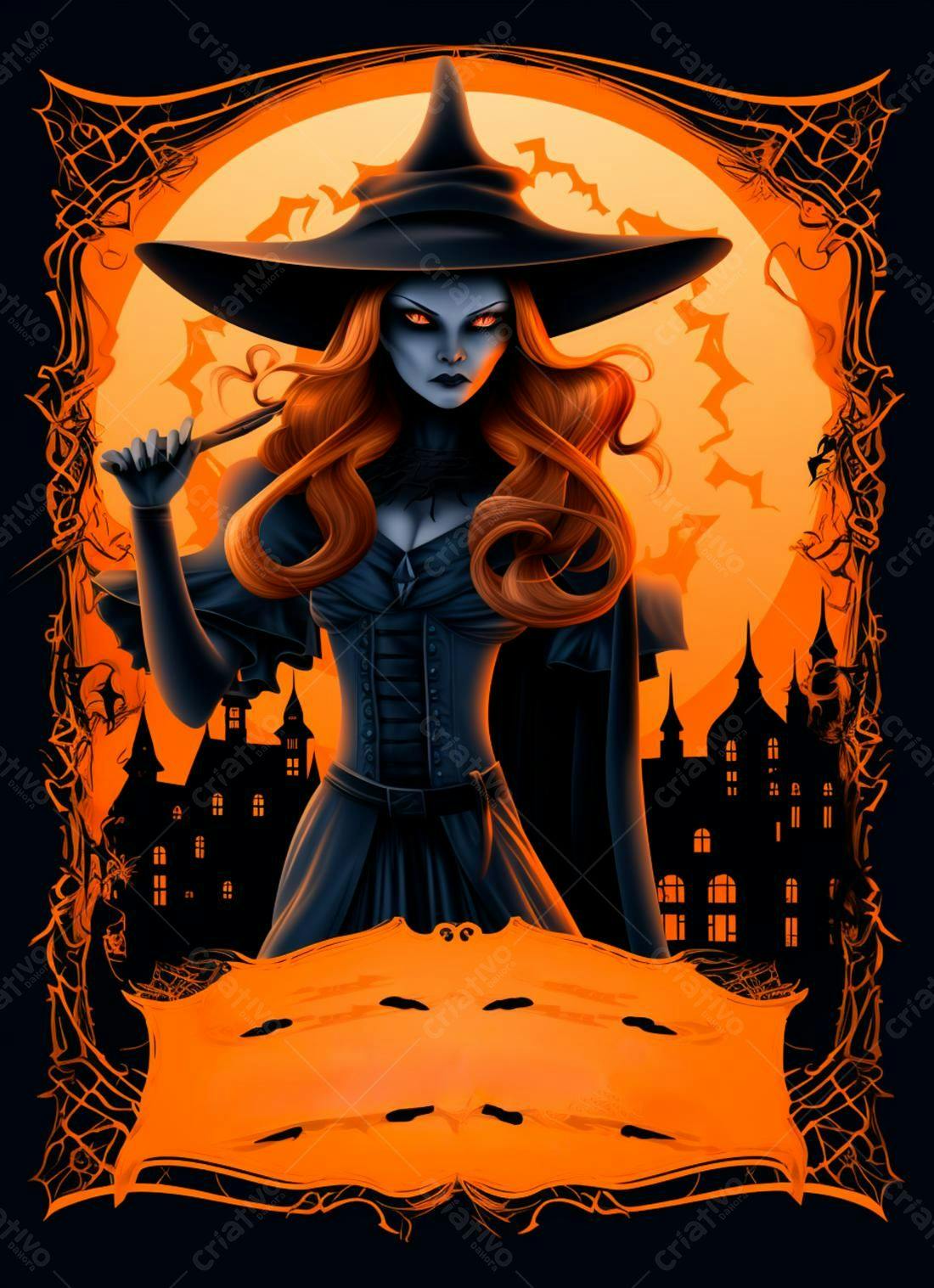 Bruxa de Halloween em cenário noturno