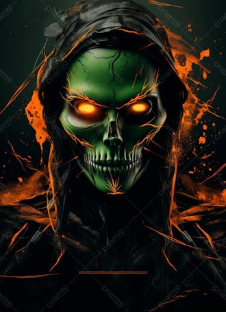 Personagem mulher verde com olho sombrio terror halloween