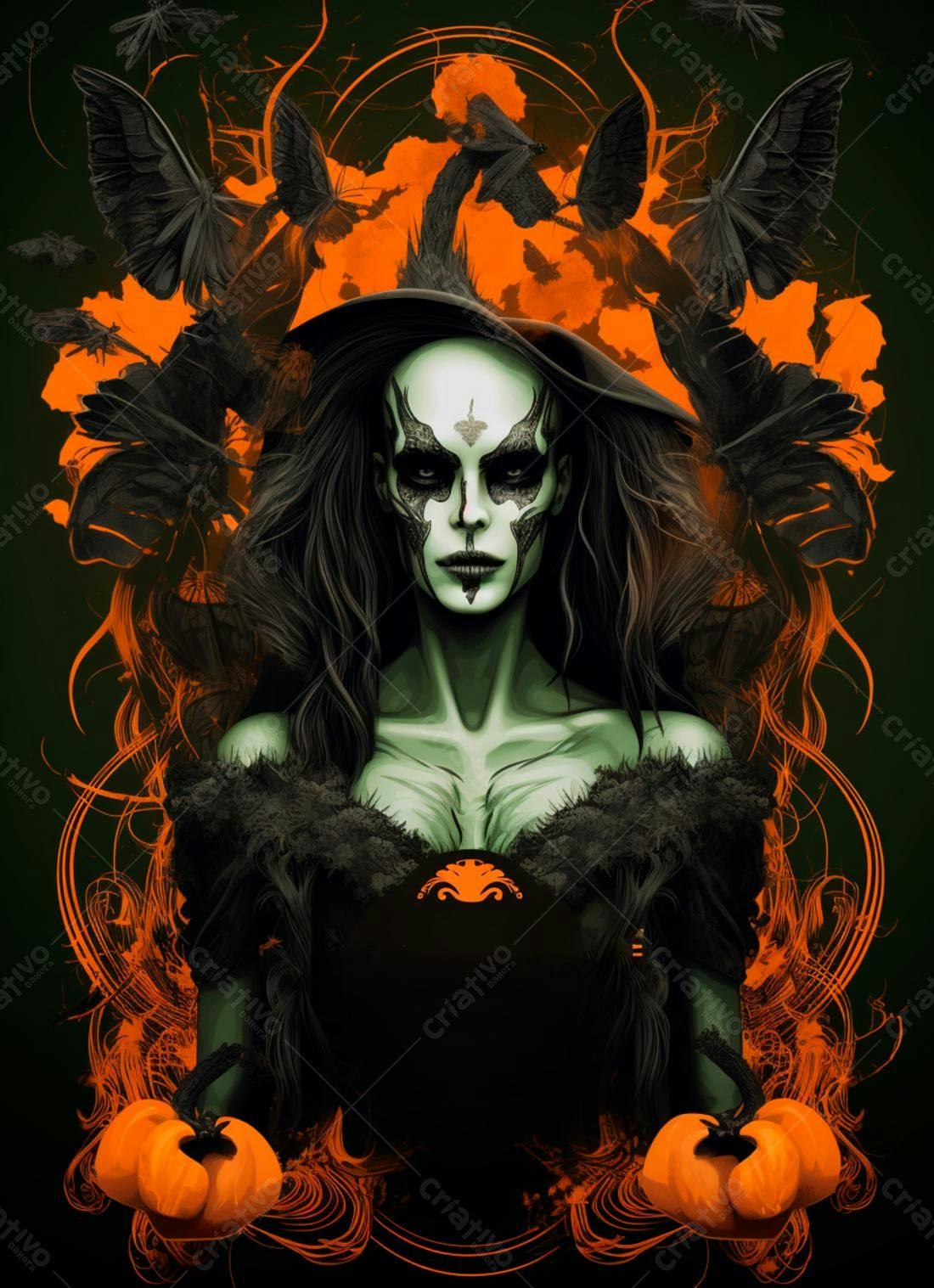 Bruxa Verde com Abóboras Halloween