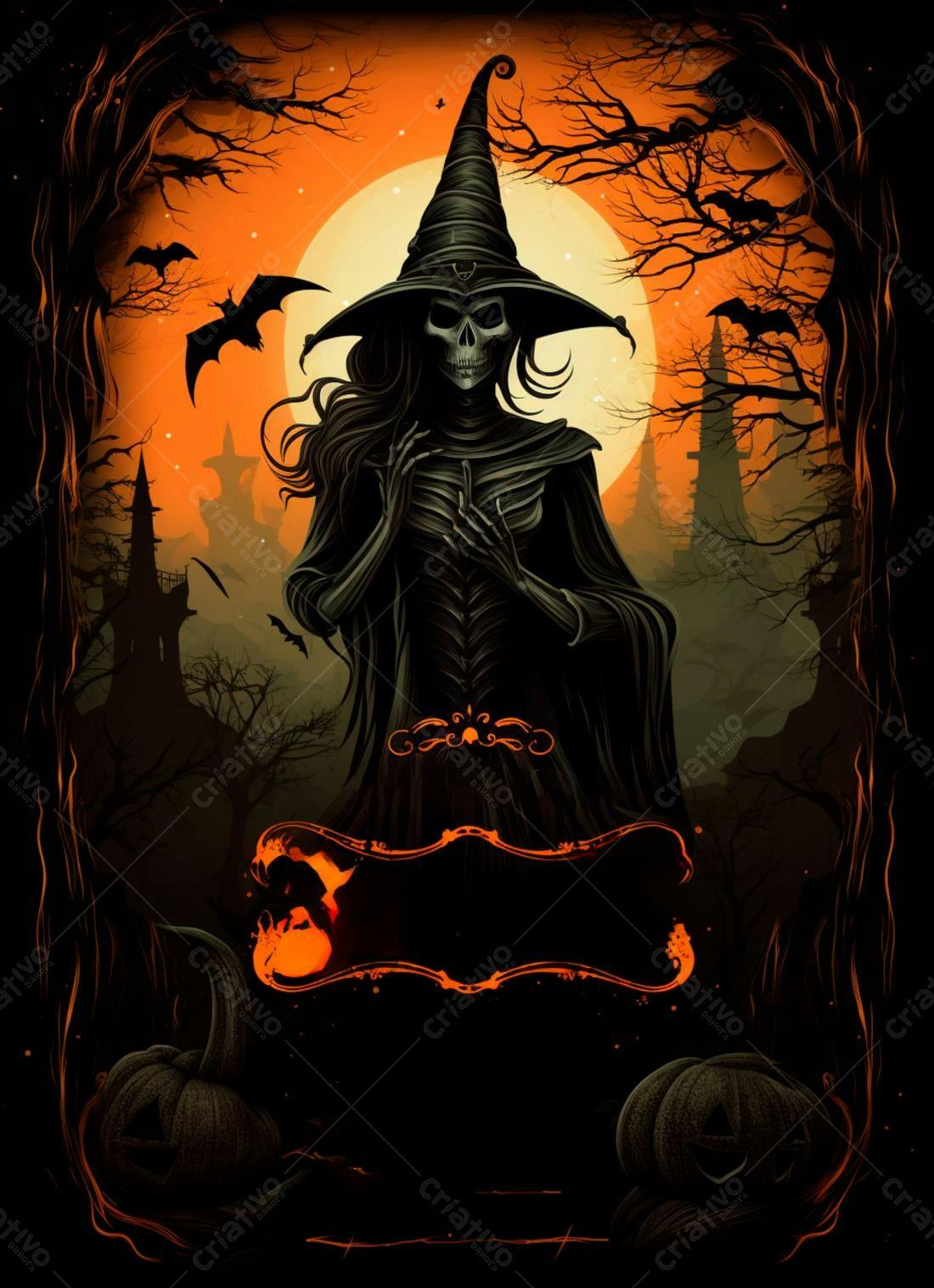 Bruxa esqueleto Halloween noite escura