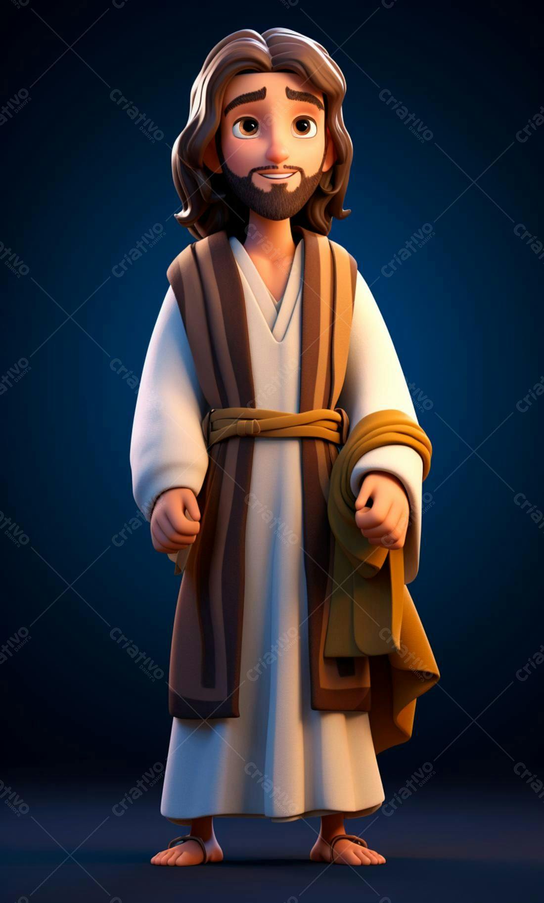 Jesus desenho animado fundo azul