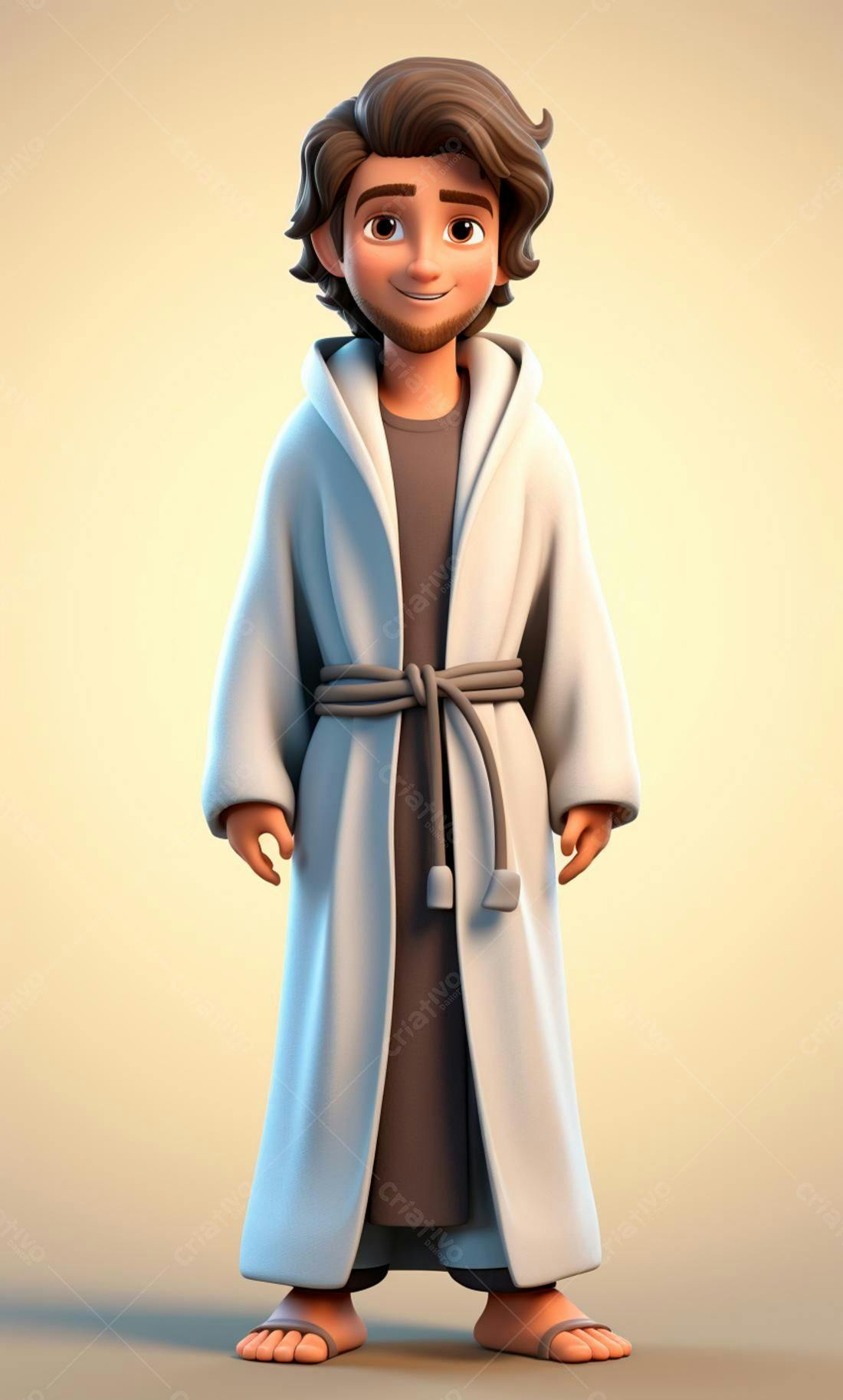 Jesus Cartoon Sorrindo em Robe Branca