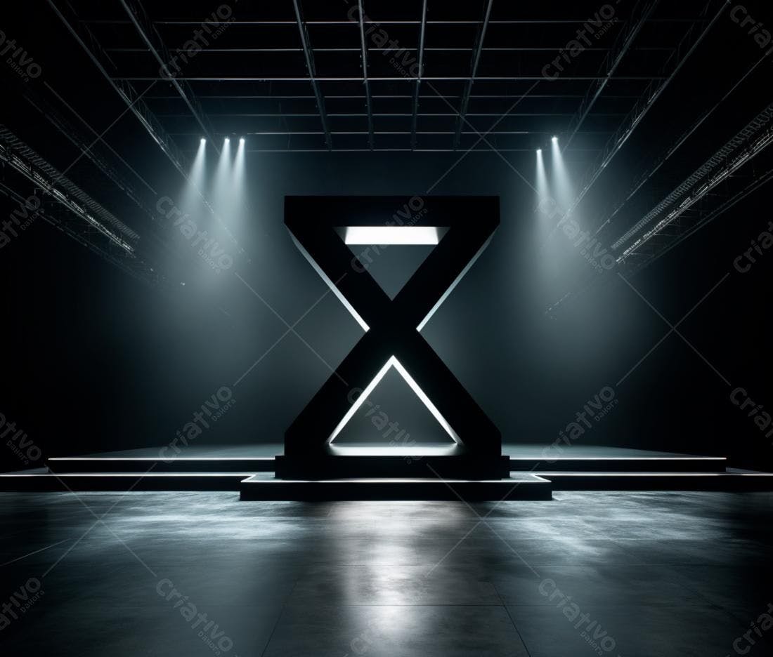 Estrutura X iluminada em palco escuro