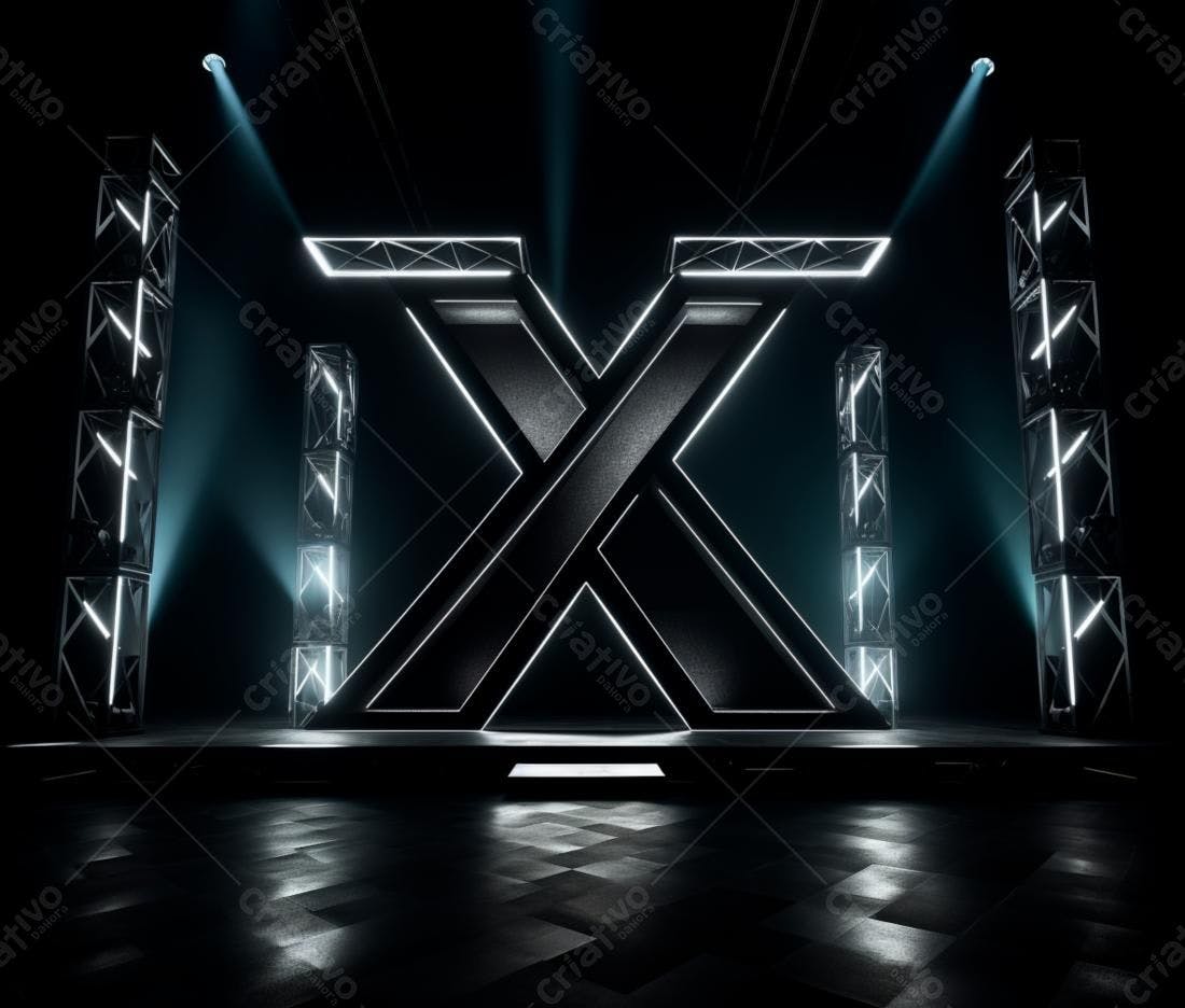 Palco com letra X iluminada em evento