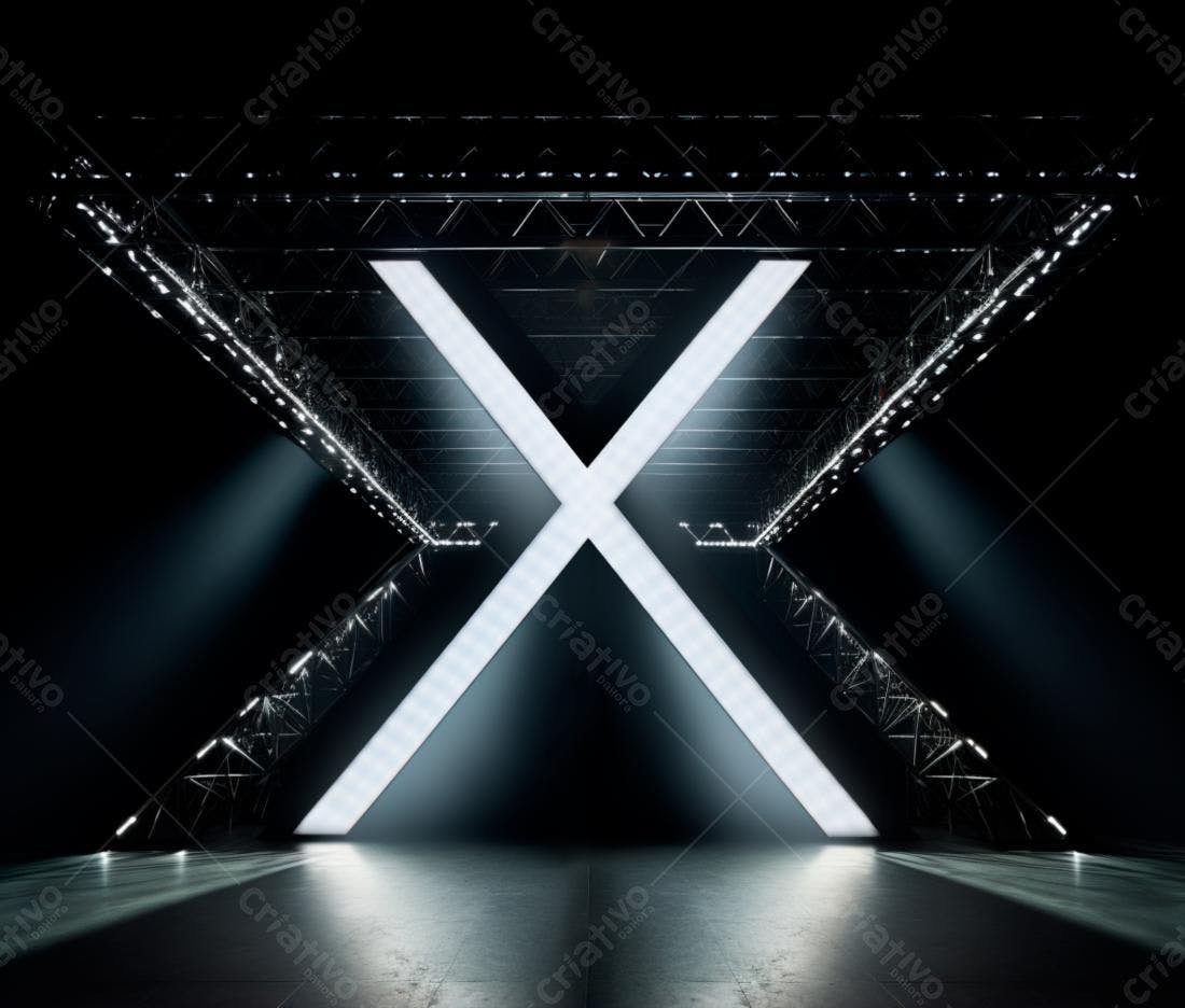 Palco iluminado em X com estrutura metálica