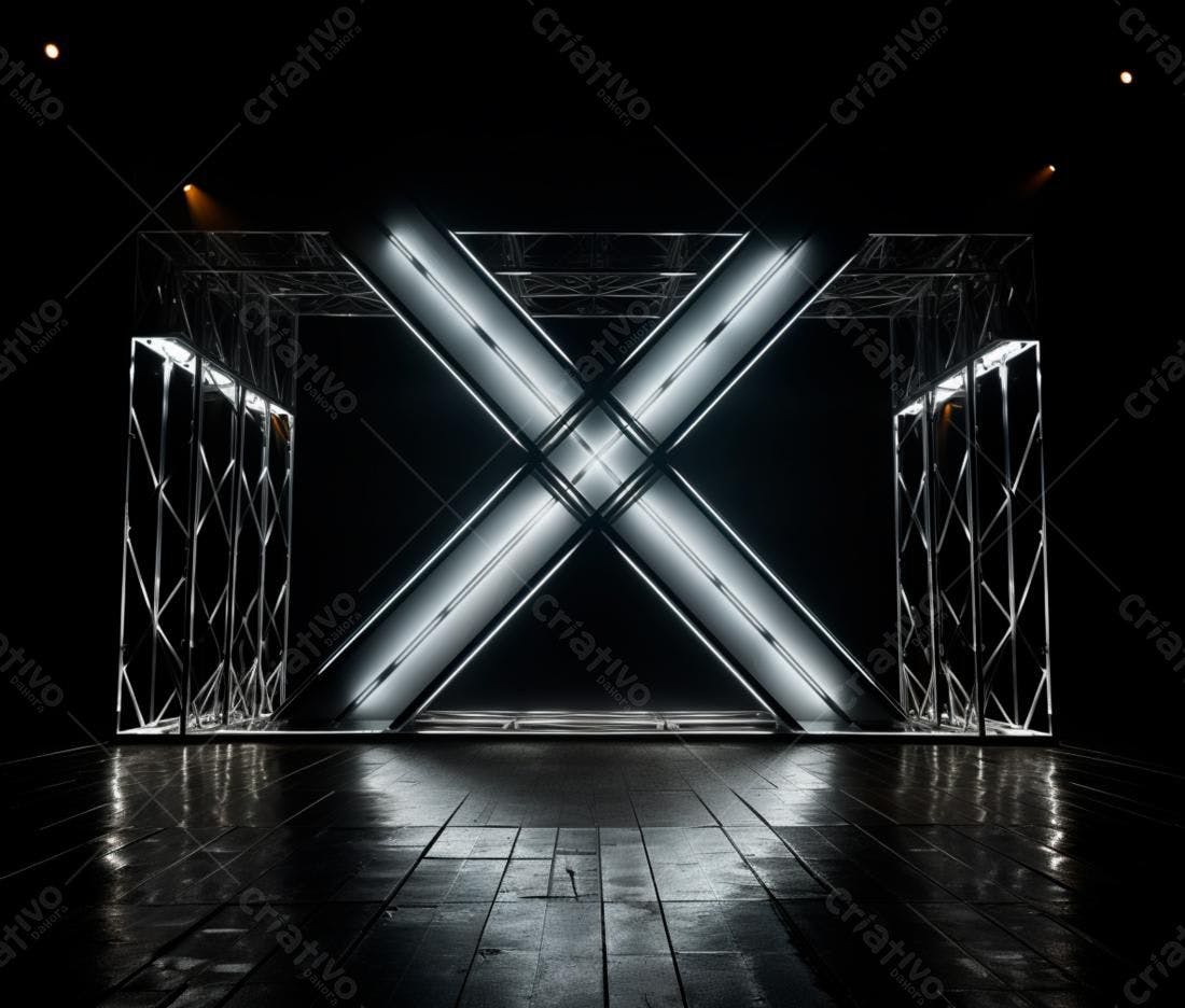 Palco iluminado com estrutura metálica