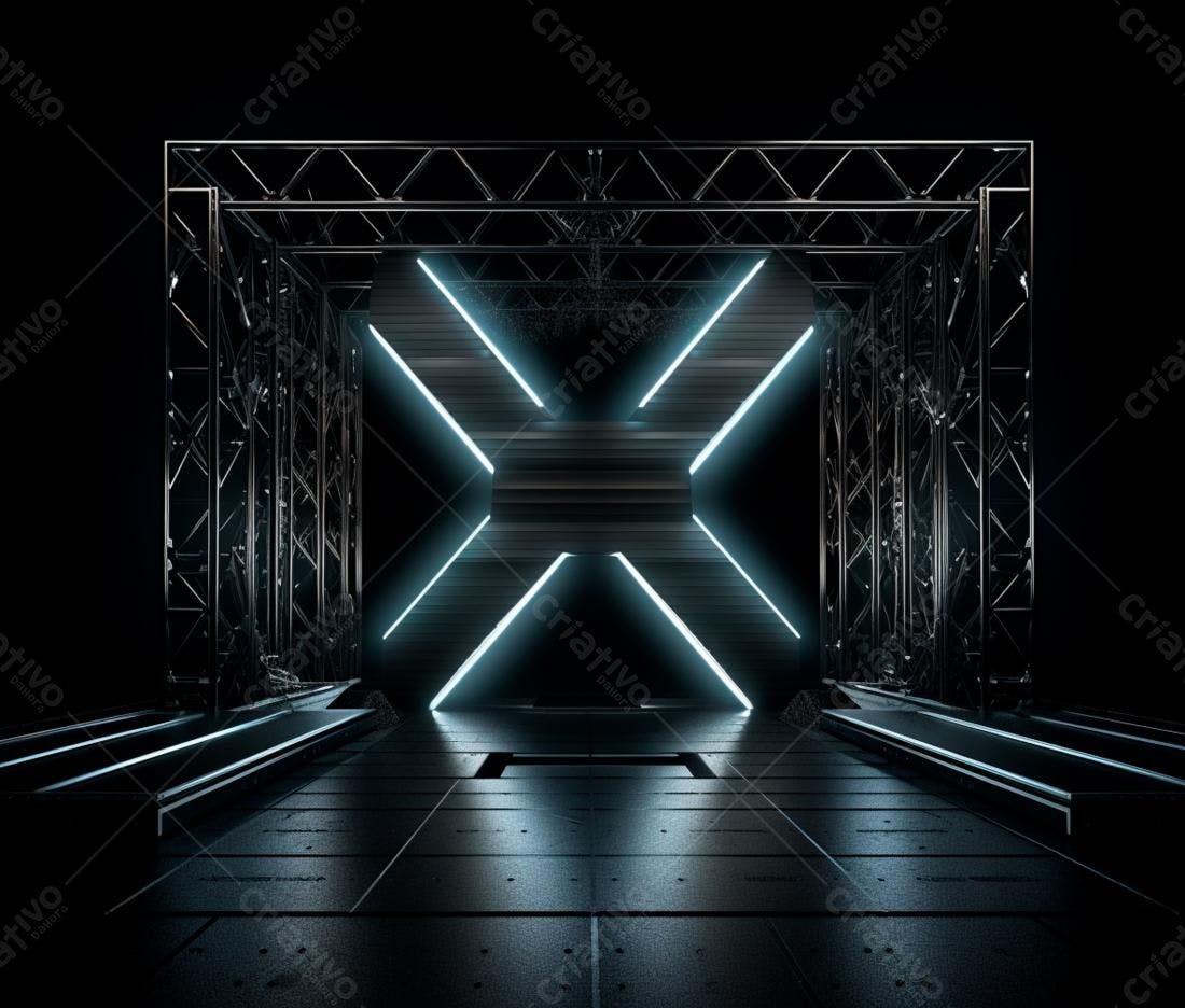 Palco futurista com iluminação neon azul