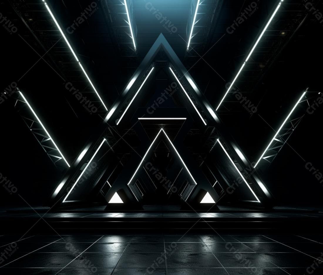 Estrutura metálica futurista com iluminação neon