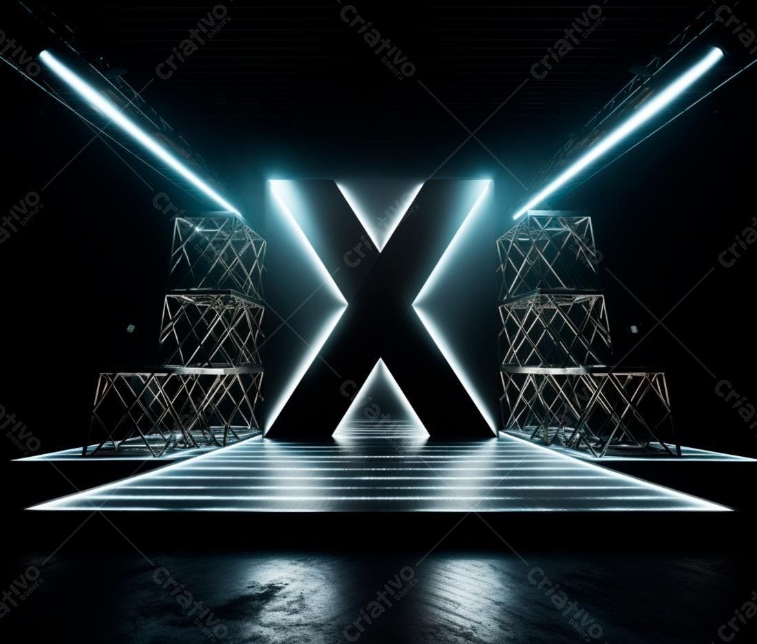 Palco com letra X em neon azul