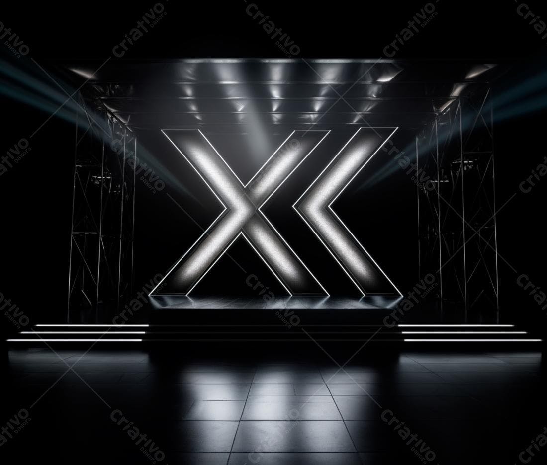 Palco com iluminação dramática e logo X