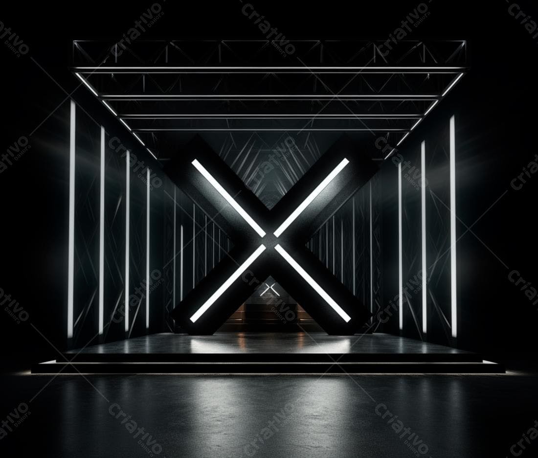 Instalação de luz neon em X preto e branco